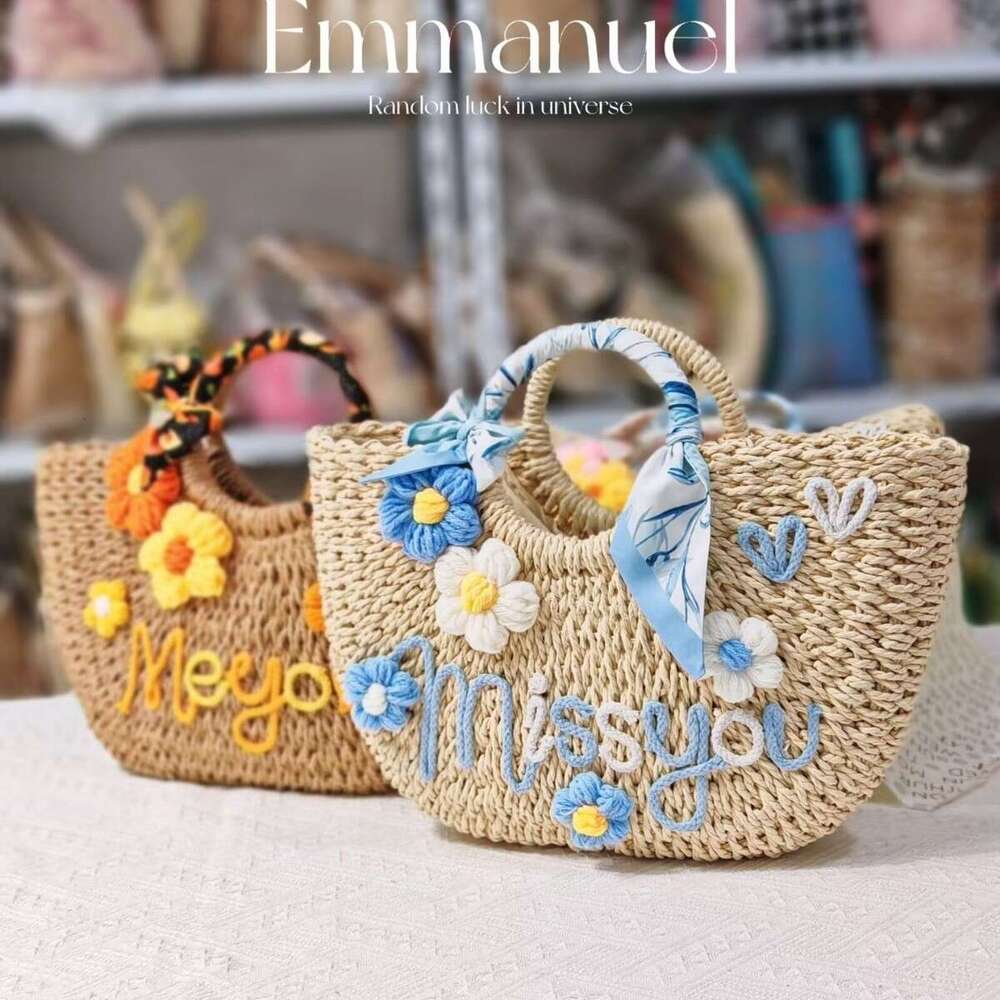 Ins Style Resort Beach Bag Letters Can Be Ordered For New Handbag Summer Seaside Vacation Straw Bag Niche Woven Handbag KQ