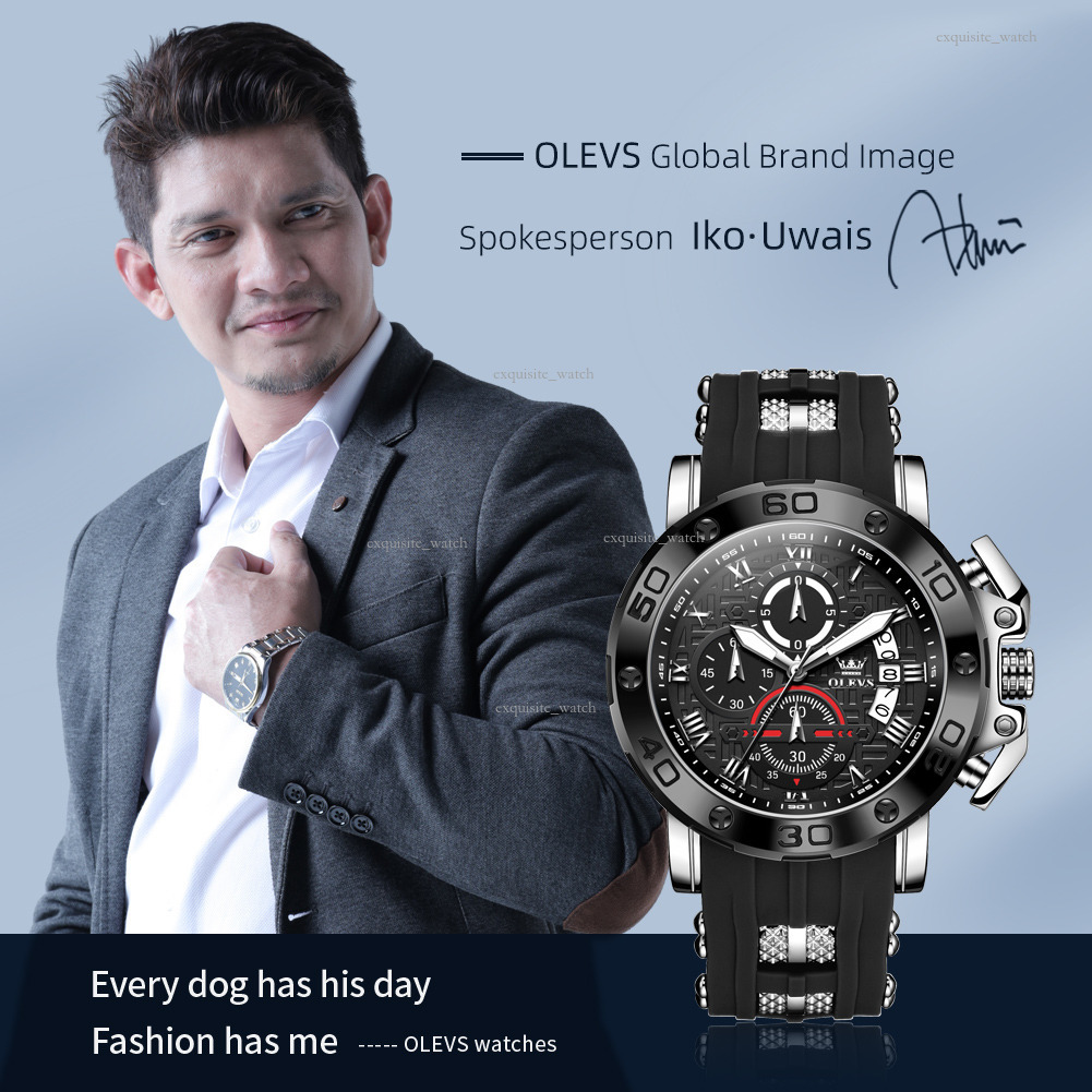 OLEVS Brand Designer Men S Watches Outdoor Casual Business Waterproof Silicone Straps Multi-functional Luminous Quartz Men's Watches Free Deliver