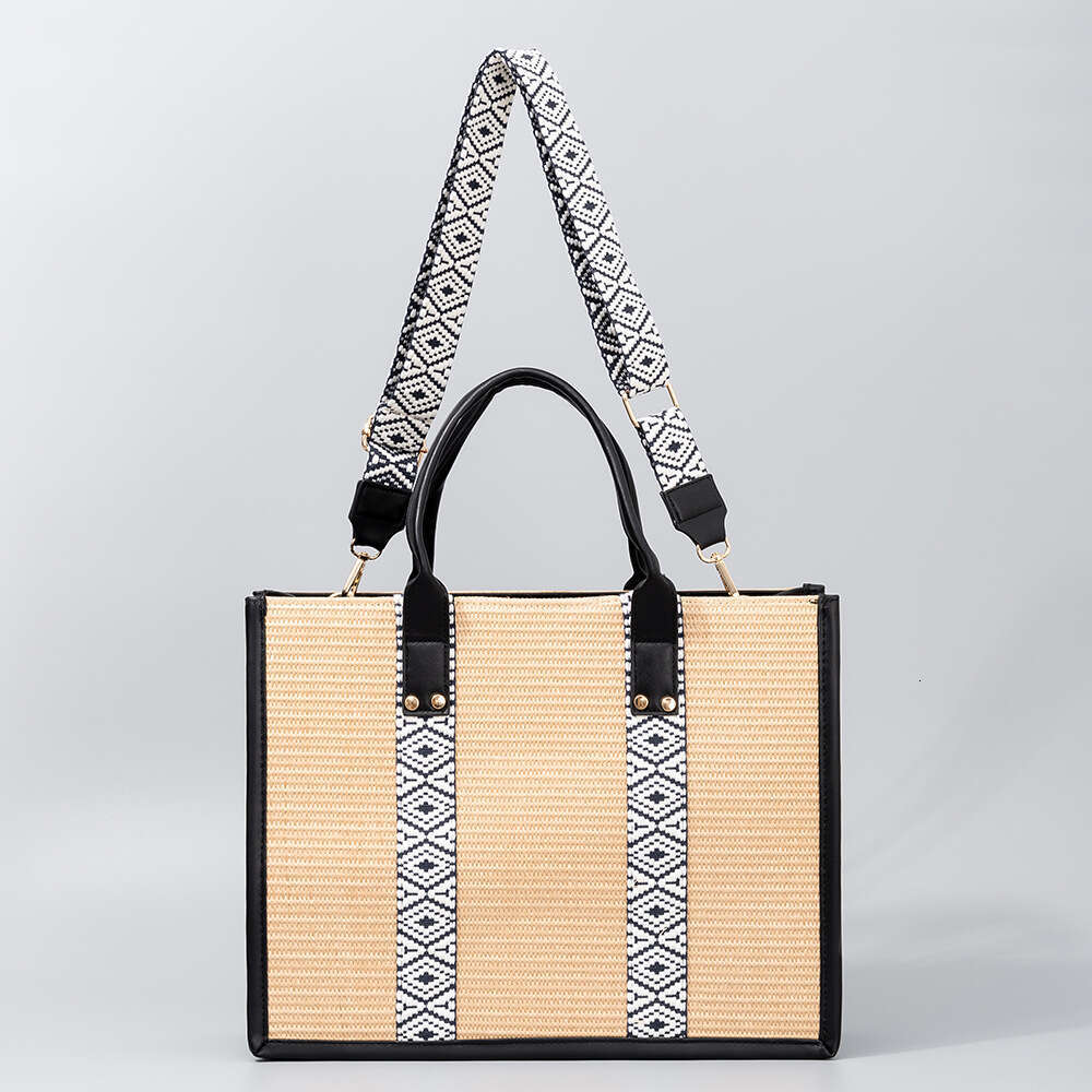 Ins Style Resort Beach Bag OLEI Woven Beach Vacation Tote Large Capacity Handbag Contrasting Color Crossbody Shoulder Bag For Women KQ