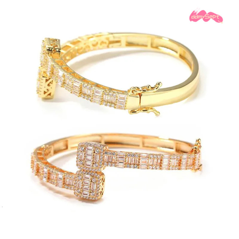 Iced Out Bangle Bracelet - Square Zircon Charm, Gold/Silver Color, Baguette , Hip Hop Jewelry for Men & Women ddmysept