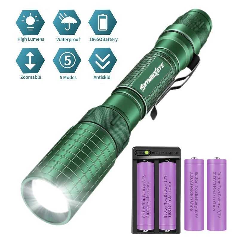 Skywolfeye 1200LM Powerful Tactical LED Flashlight with 5 Modes Scalable Waterproof Flashlight for Camping Emergency Outdoor Use Z250422