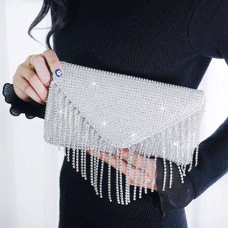 Tassel Chain Diamond Studded Banquet Evening Dress Bag, Bridal Gown Handbag