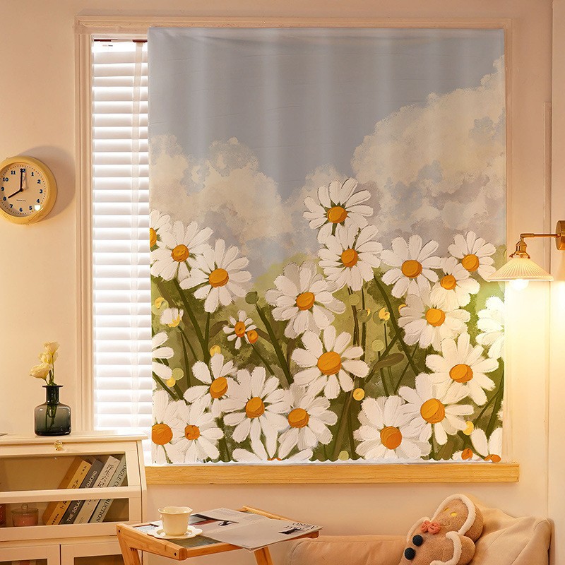 A821 digital printed Velcro curtain, punch-free installation of blackout cloth, simple cartoon small window shade for rental house
