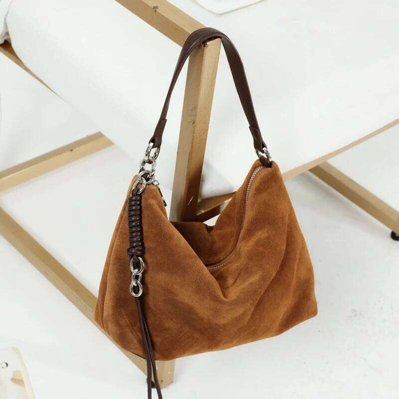 Luxury Bag Designer Burminsa Cowhide Suede Genuine Leather Hobo Shoulder Bags For Women Designer Matte Work Crossbody Ladies Handbags