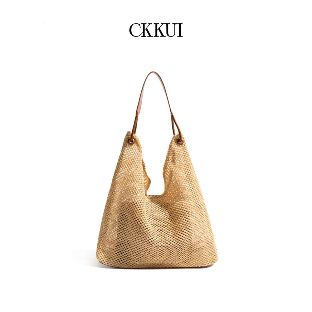 Ins Style Resort Beach Bag CKKUI Straw Simple Woven Beach Vacation Lazy Style Tote Shoulder Bag KQ