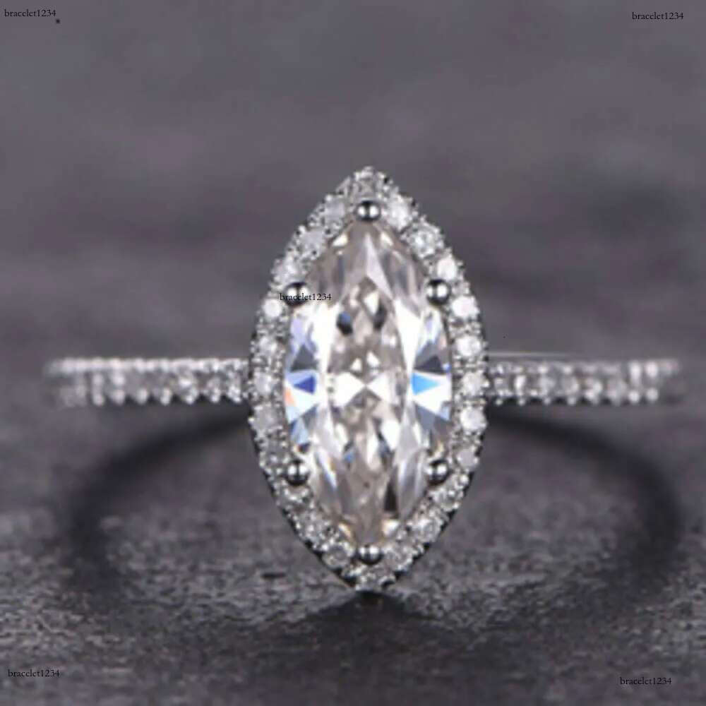 Jewelry 1ct Marquise Shaped Moissanite Dia Engagement Solid 14K White Gold Promise Ring For Bridal