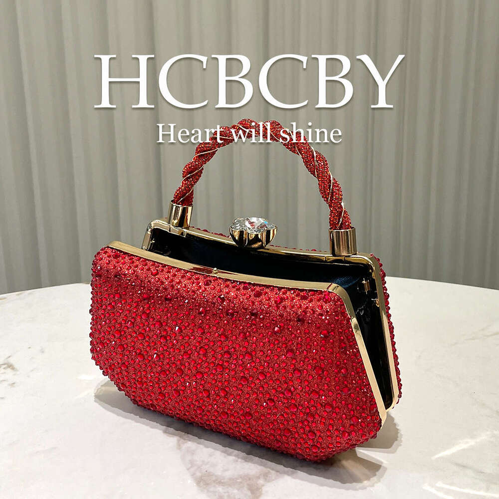 Red Shiny Double-Sided Hot Stamping Rhinestone For Ladies, Fashionable And Elegant Temperament, Dinner Bag, Handbag
