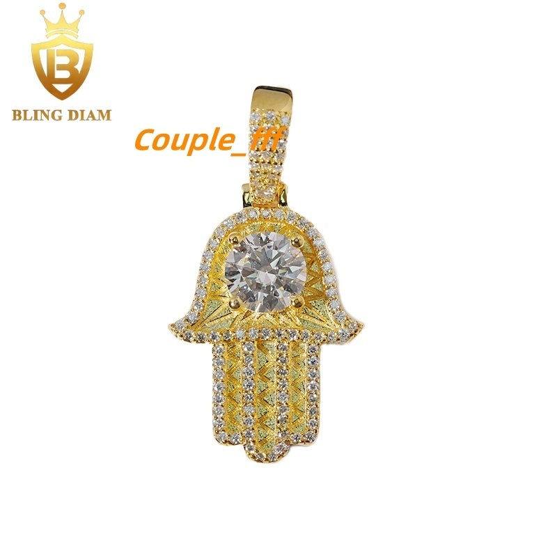 New Custom Hamsa Hand Pendant Hip Hop Jewelry Big Diamond VVS Moissanite 925 Silver Charm Rapper Pendant