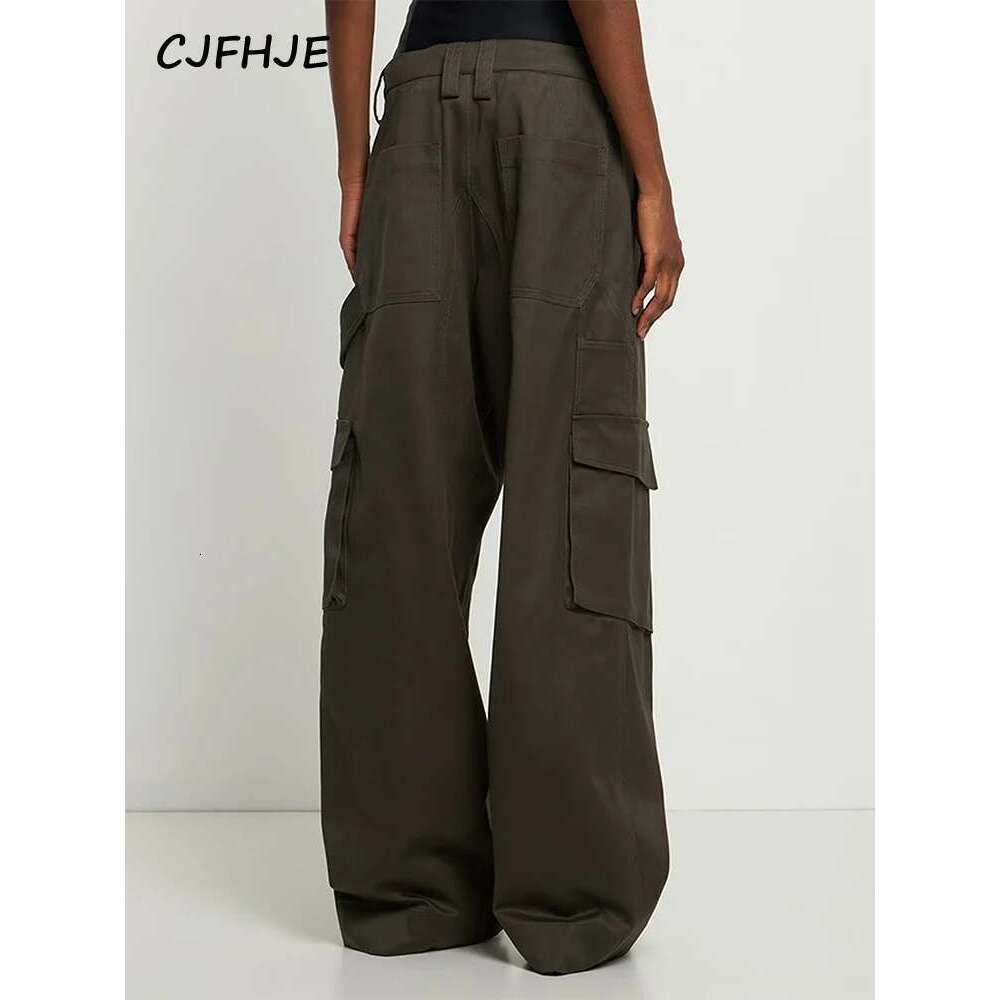 CJFHJE New Women Wide Leg Korean Fashion High Waist Two Piece Detachable Corset Boning Loose Fit Unisex Olive Cargo Pants
