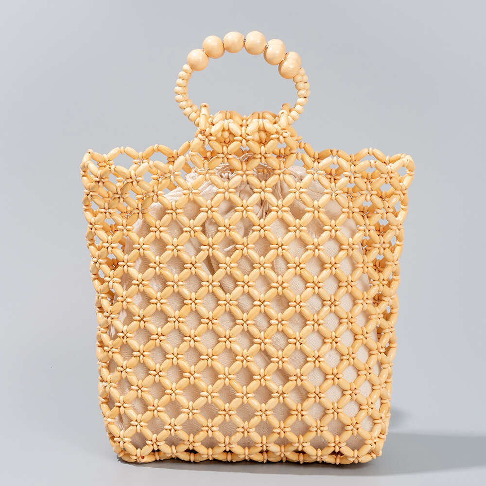Ins Style Resort Beach Bag OLEI Large Capacity Handbag Beach Travel Wooden Bead Vacation Woven Bag For Women KQ
