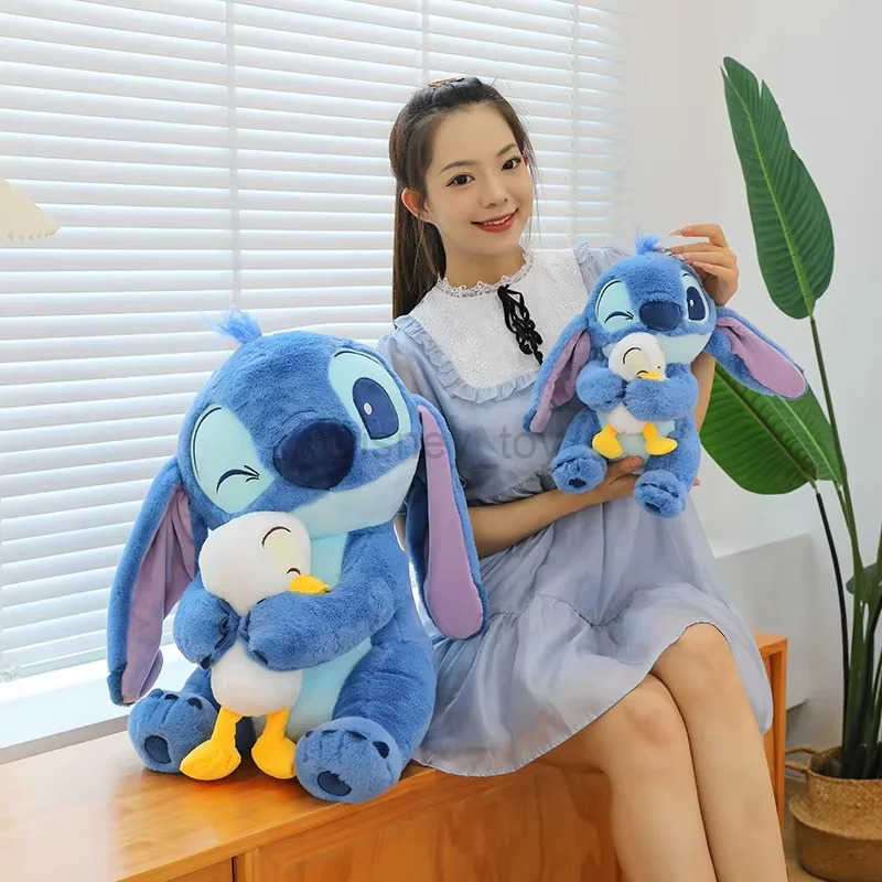 Disney Kawaii Stitch Lilo Cute Duck Stuffed Plush Toy Cartoon Character Decorative Pillow Peruches Girl Birthday Gift Y250423