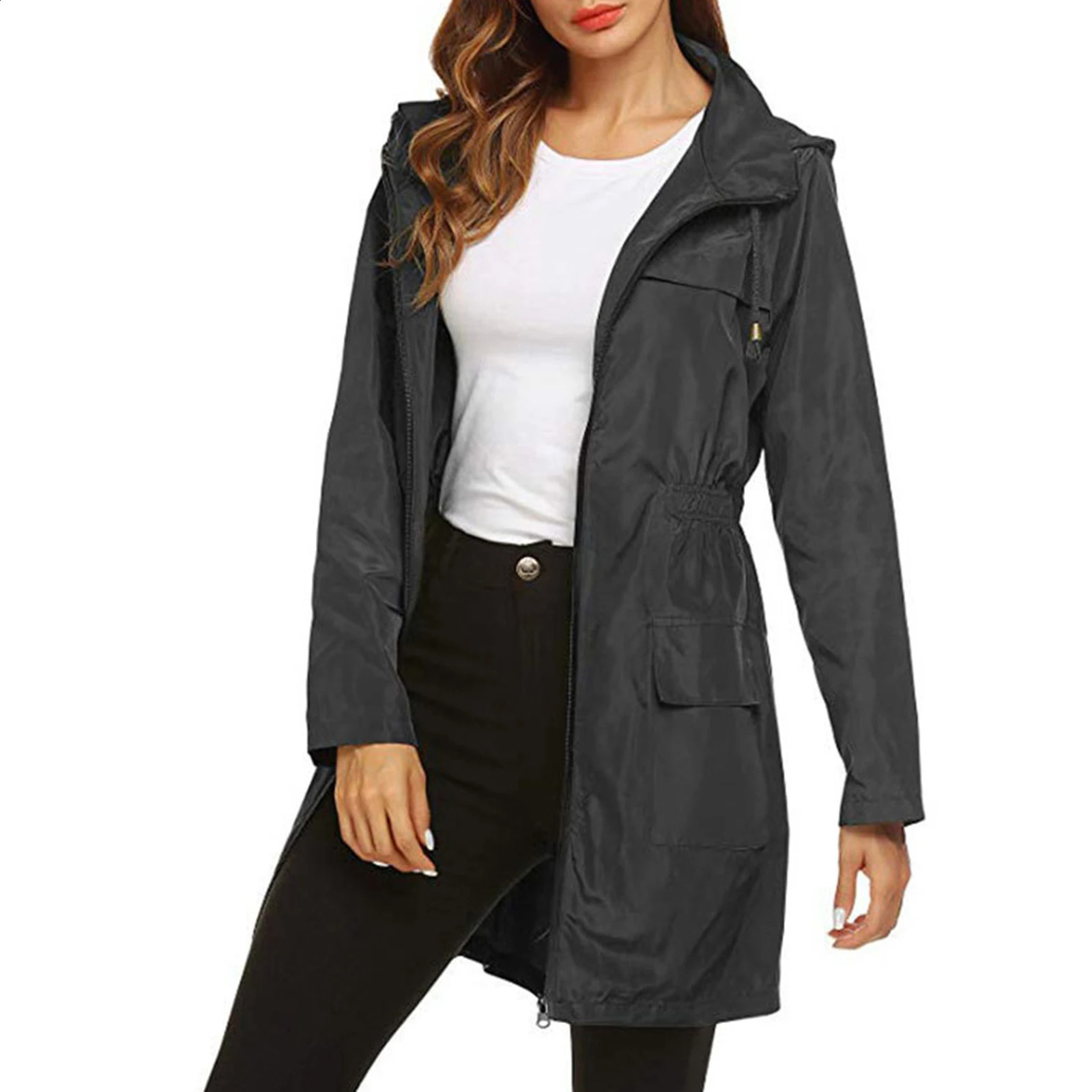 Women Zipper Hooded Raincoat Foldable and Easy to Carry Suitable for any Season and Outdoor Activities 250421