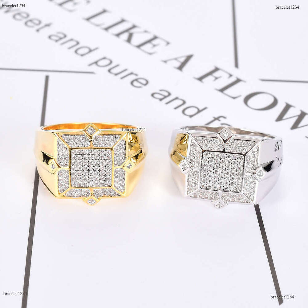 Luxury designer square men with ice out VVS Moissanite ring, hip-hop rapper ring free shipping