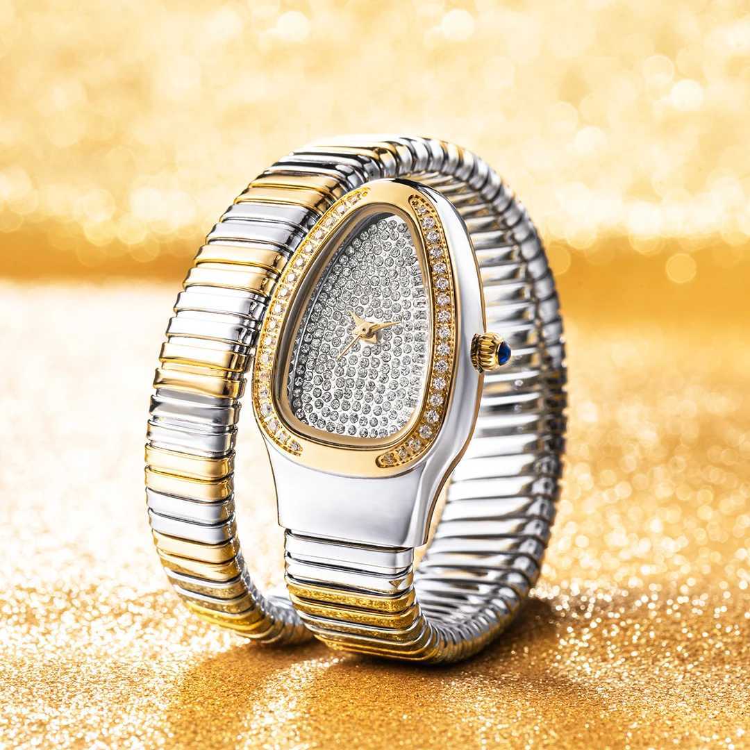 Hot selling womens snake watch luxury diamond dial stainless steel quartz watch fashionable womens dress jewelry Relogio Feminino Z250422