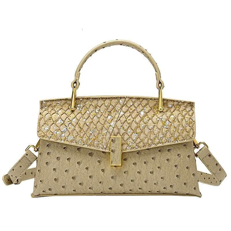Niche Ostrich Pattern Handheld Tote New Lock Fashion Cross Border Single Shoulder Crossbody Women's Bag