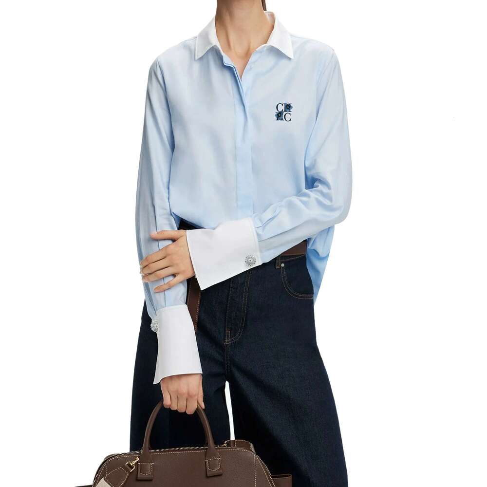 CHCH Women Bleu Tops Blouses Fashion Embroidery Casual Long Sleeve Office Lady OL Shirts Slim Blusas