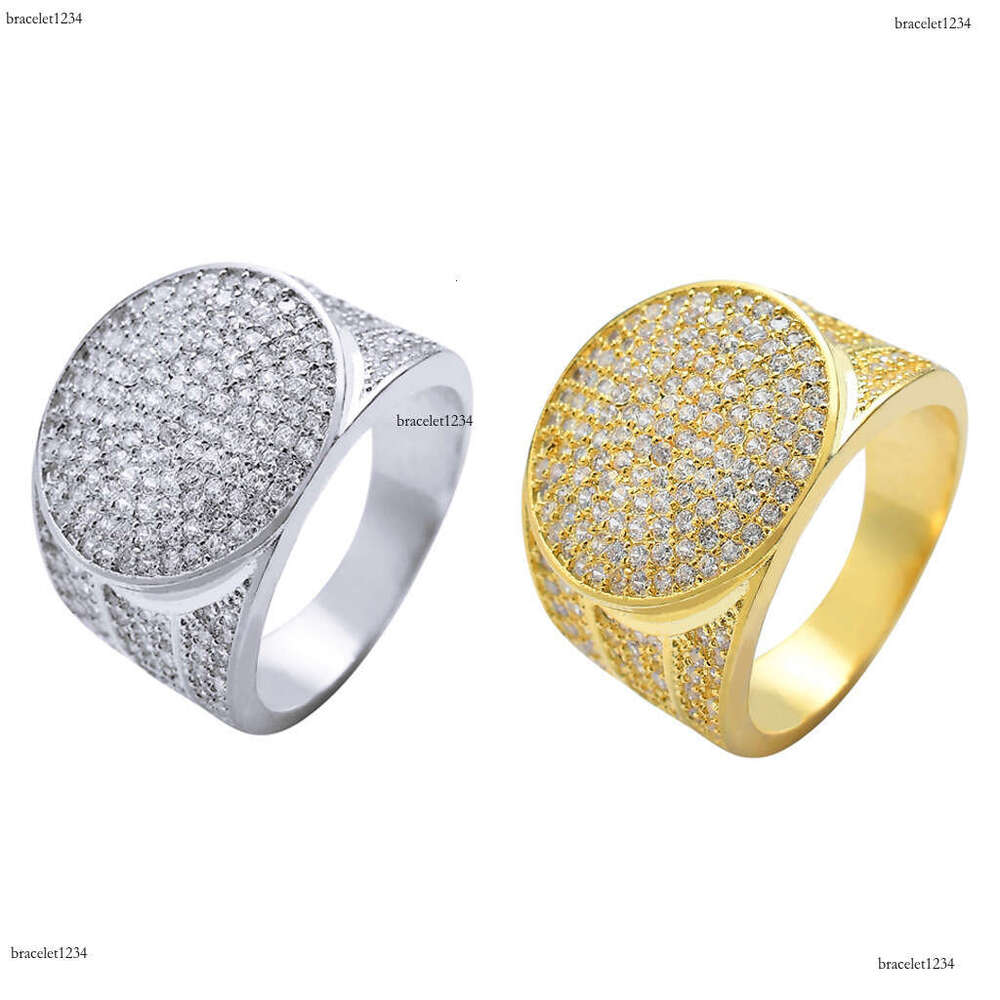 Luxurious designer gold hip hop ring with circular micro-inlaid ice VVS Moissanite Men's and Women's fashion ring