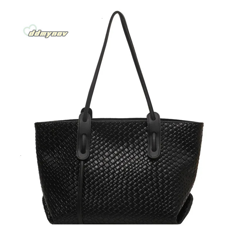 Woven Shoulder Bag: High-End Feel Large Capacity Faux Leather Tote Bag - Stylish Commuting and Retro Handbag for Women's 2025 Fashion ddmynov