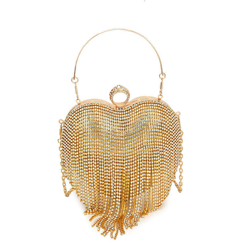 Diamond Studded Dinner Bag, Heart-Shaped Tassel Women's Party Handbag, Versatile Dress And Evening Outfit Bag