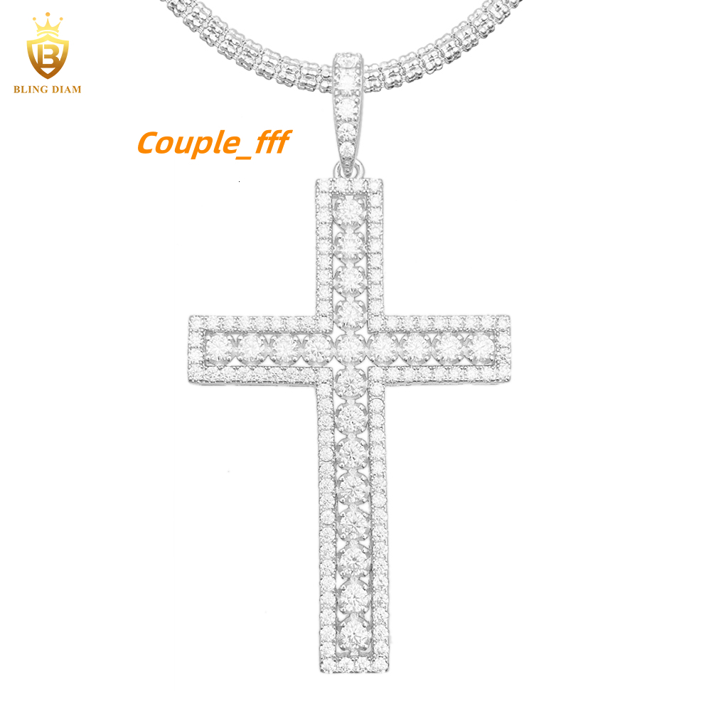 GRA Certificate Hip Hop Jewelry 925 Sterling Silver Iced Out Moissanite Cross Pendant Pass Diamond Tester