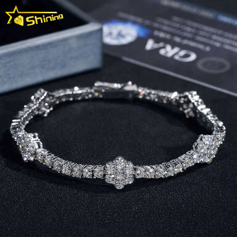 VVS3mm Sterling Sier Flower Ball Chain Silicon Stone Tennis Bracelet aaa aaa