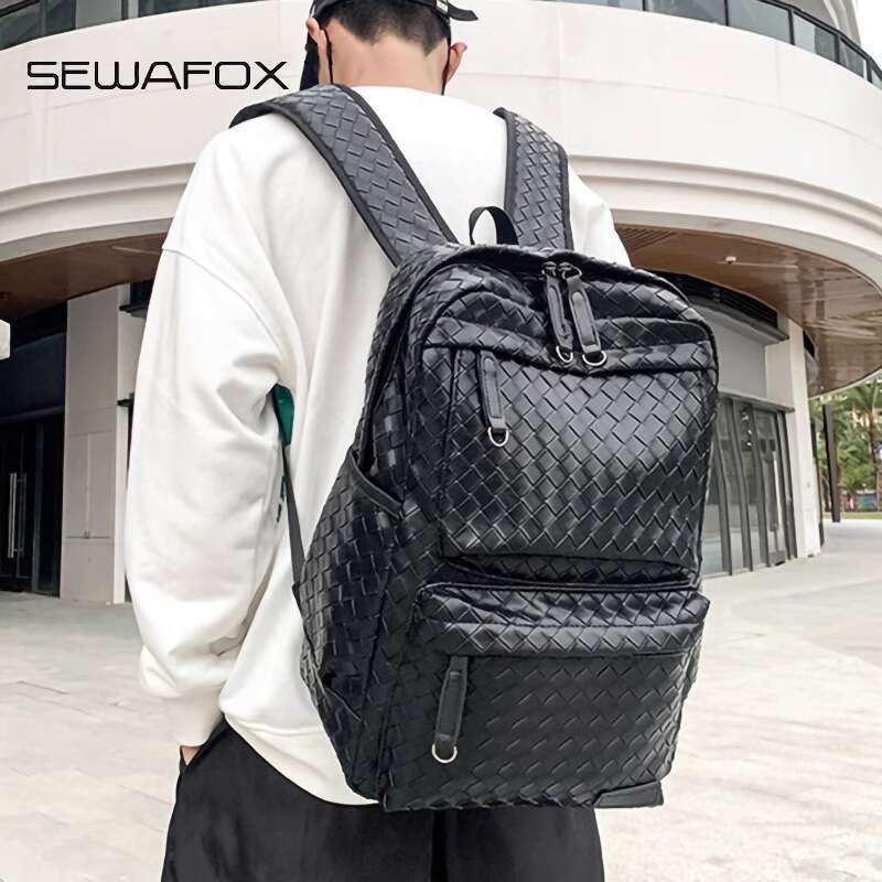 High end trendy brand, bag, leather computer woven college student backpack, men's travel bag