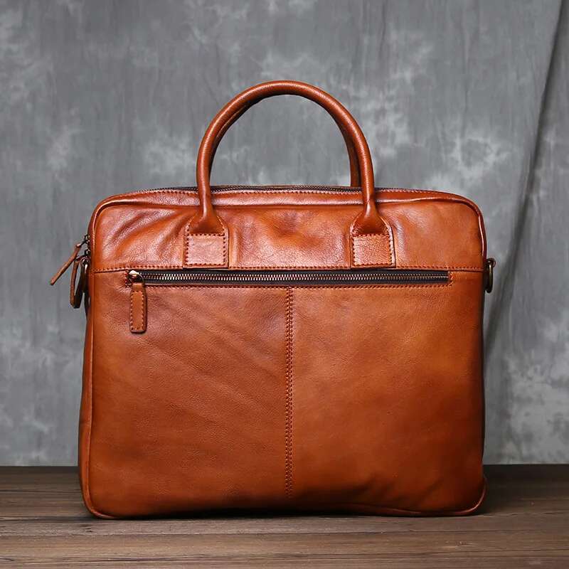 Pure Hand Rubbed Color Vegetable Tanned Head Layer Cowhide Men S Double Handbag Horizontal Genuine Leather Crossbody Briefcase Bag Bag