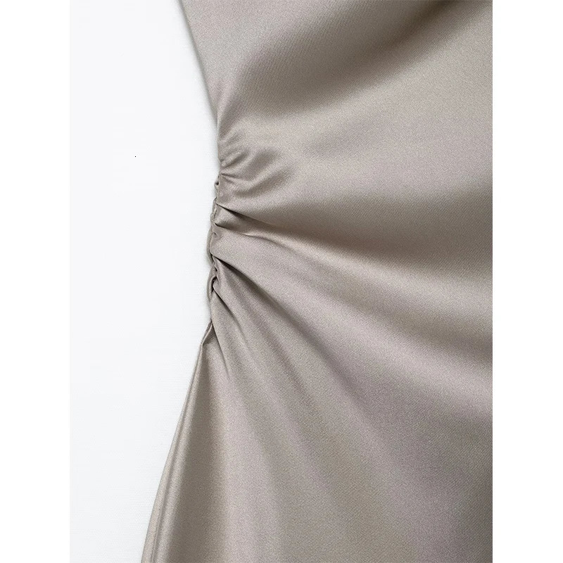 RAFZNB womens pleated long dress fashionable asymmetrical collar sleeveless elegant party y250417