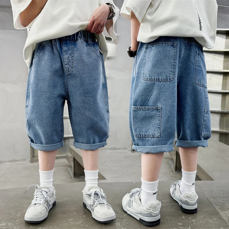 Boys Work Shorts 2025 Summer Jeans Fashion Denim Middle Pants Multi Pocket Cutting 515 Years Old 250414z