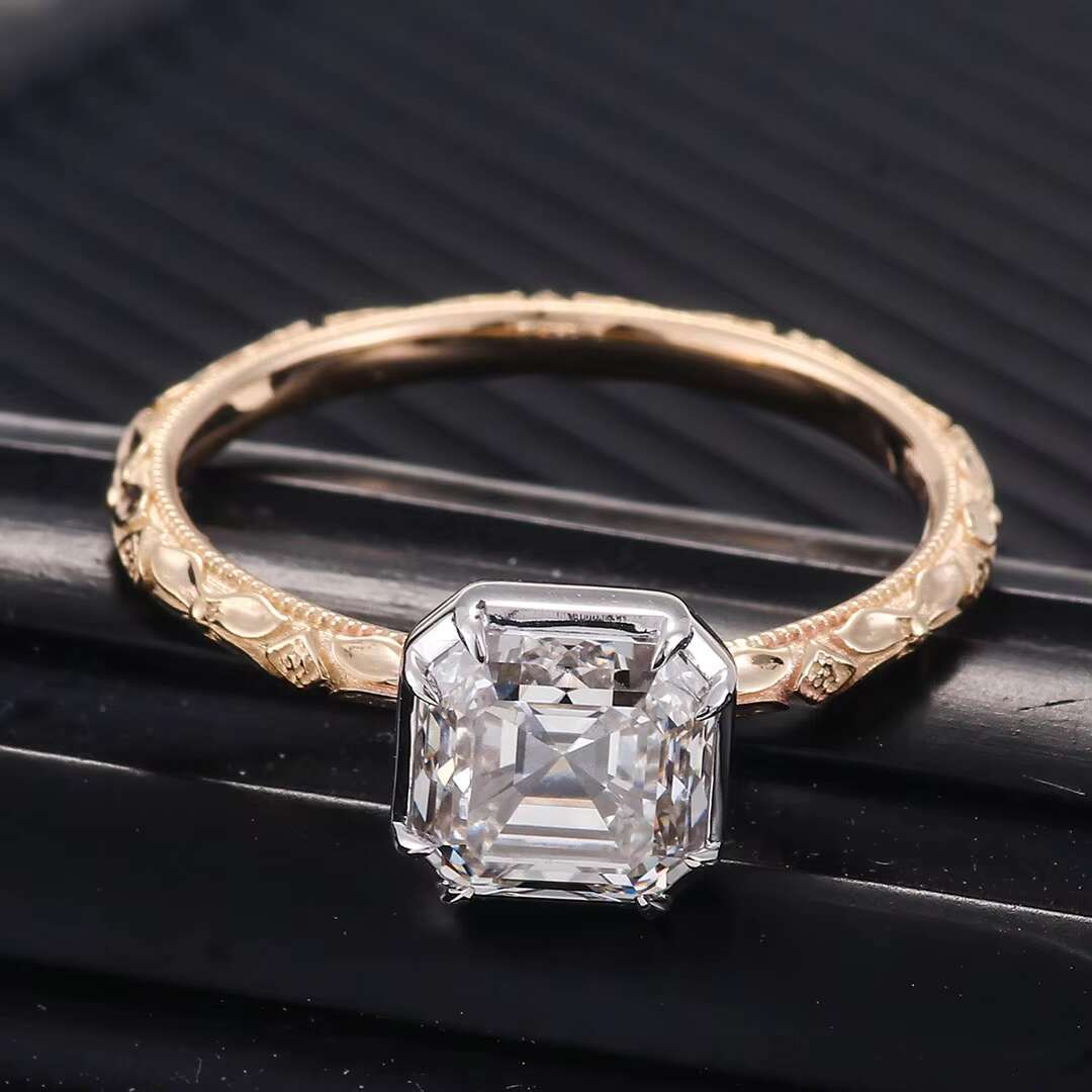 Customized Lab-grown Diamonds GIA IGI Certified Lab Diamond Engagement Ring in 2ct Asscher Cut 18K Yellow Gold Ring