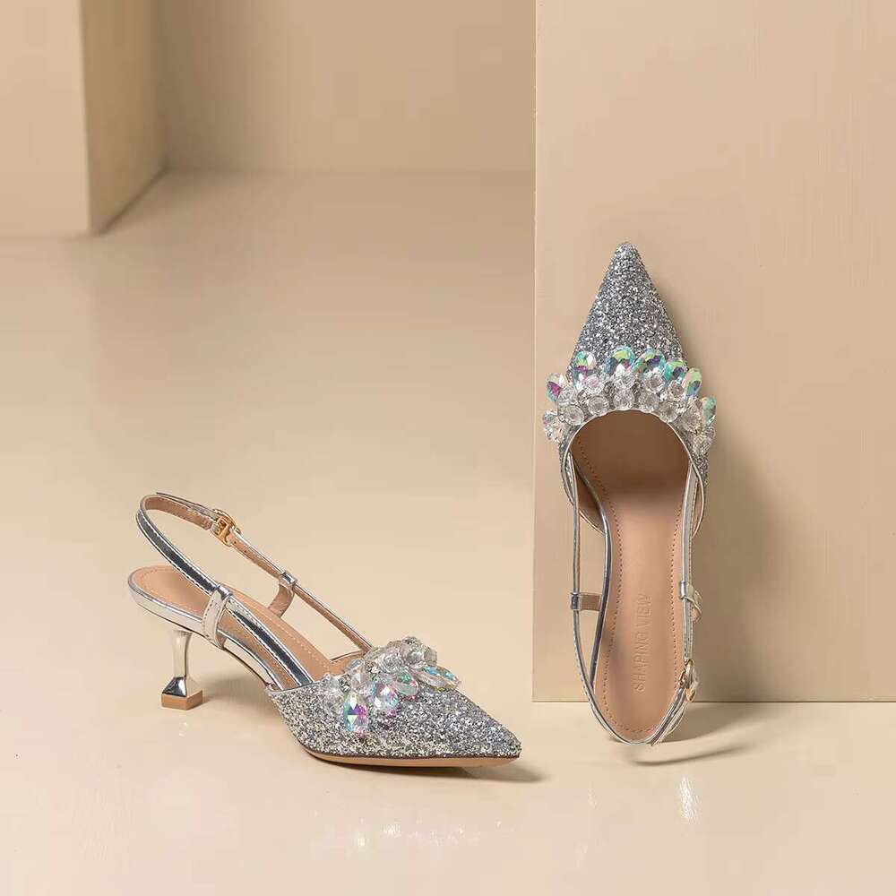DHGadgets Hot Sale Pointed Head Rhinestone Fine Heel Shoes Female Baotou Sandals
