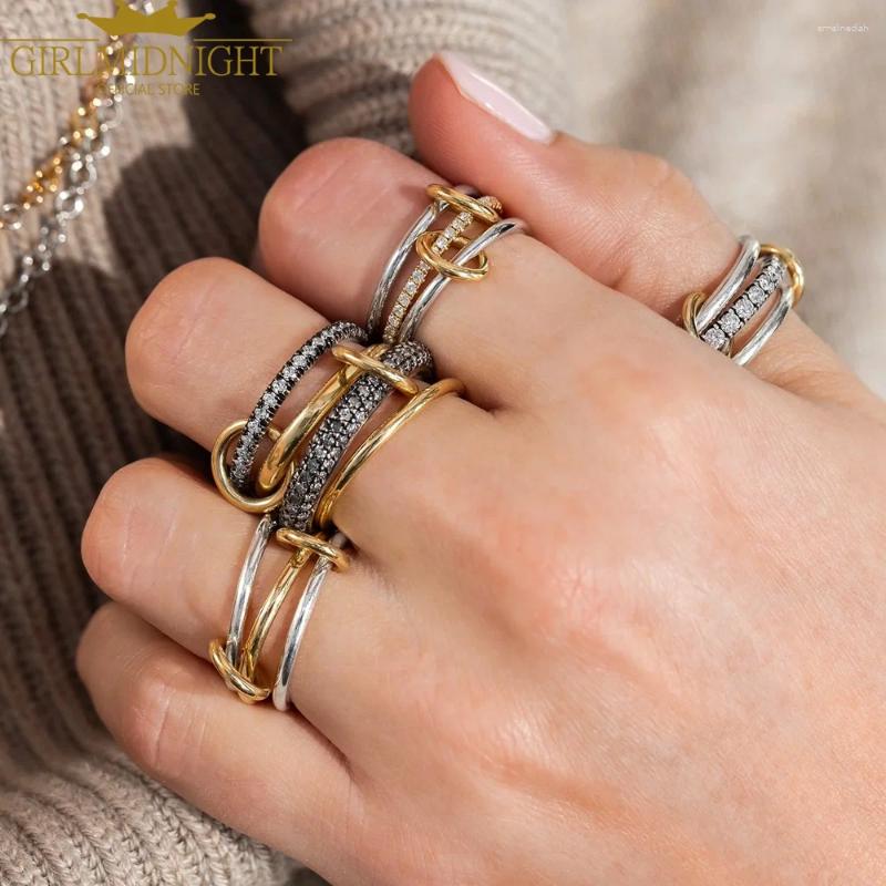 Wedding Rings 2025 Four In One Stacking Engagement Band Ring Black Gold Color Micro Paved CZ Zircon 4 Link Finger For Women Jewelry