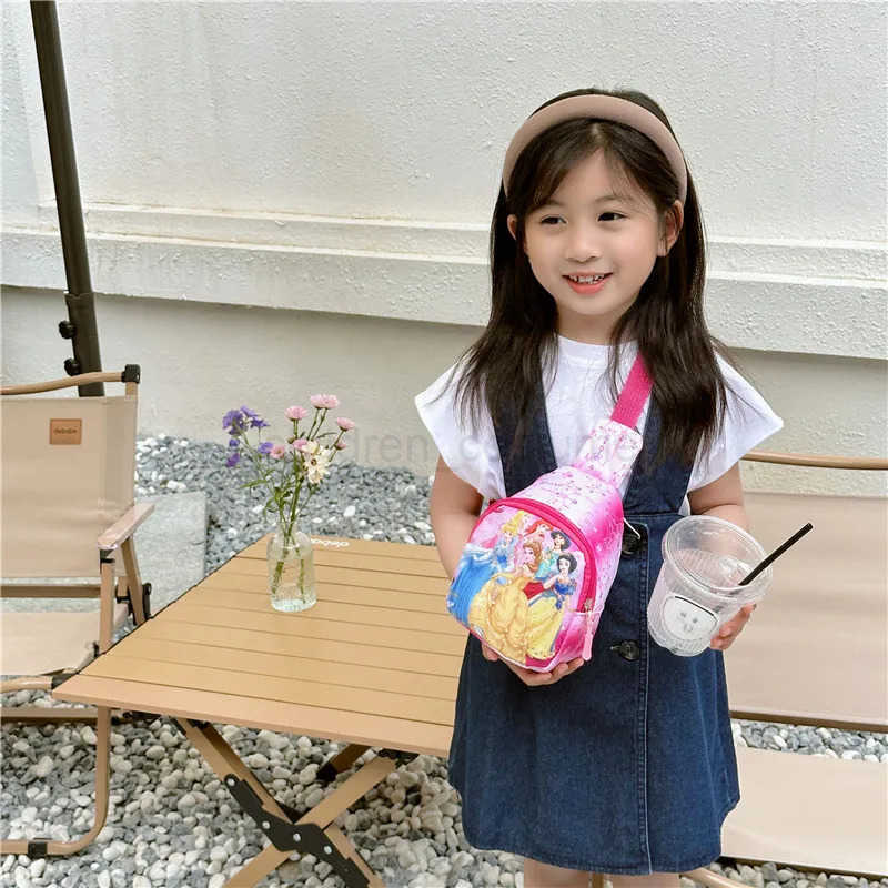 Disney Original Cartoon Chest Pack Lilo Stitch Frozen Princess Cute Baby Portable Crossbody Bag Children Casual Small Backpack W250623