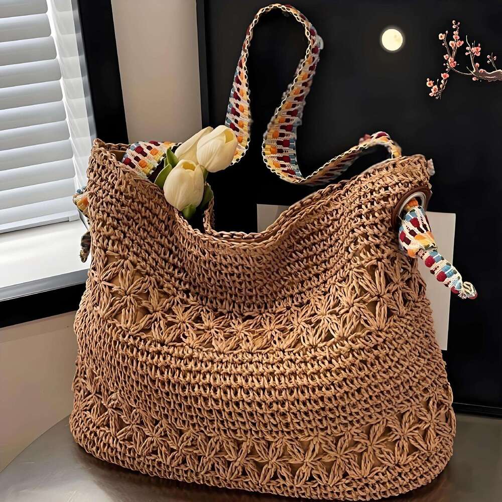 Ins Style Resort Beach Bag New For Women S Vacation Style Summer Popular Beach Straw Woven Large Capacity Single Shoulder Tote Bag KQ