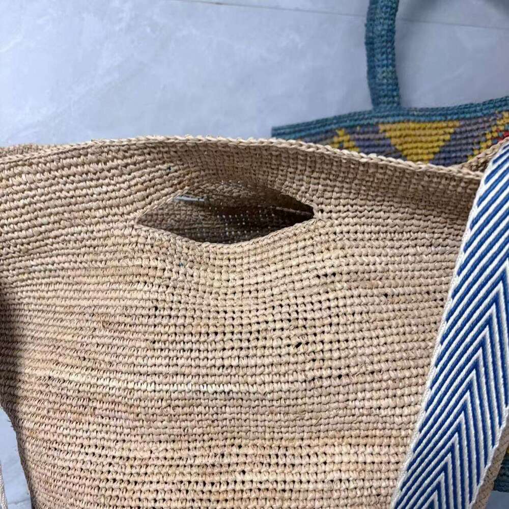 Ins Style Resort Beach Bag Lafite Grass Woven Women Summer Large Capacity Crossbody Beach Vacation Bucket Tote Bag Handbag Solid Color