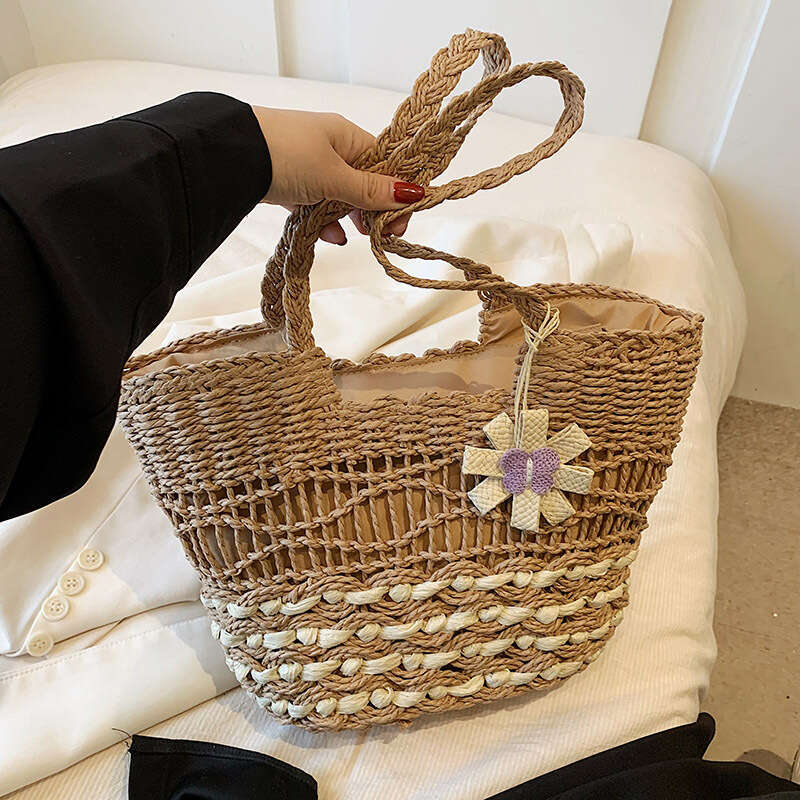 Ins Style Resort Beach Bag Woven Straw For Women With Large Capacity New Summer Pastoral Seaside Tourism Beach Bag Single Shoulder Tote Bag KQ