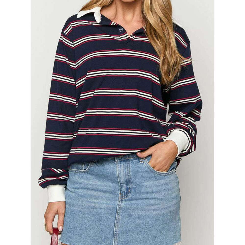 Designer Women's Clothing 2025 Spring New Striped T-Shirt Collar Long Sleeve T-Shirts Casual Fashion Top Shirt Designer's Bag