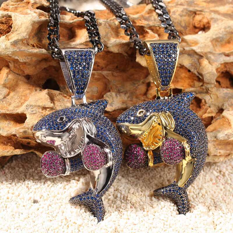 Hot Selling Hip Hop Cartoon Necklace Boxing Shark Moissanite Pendant Gun Cuban Chain Personalized Necklace Jewelry for Men