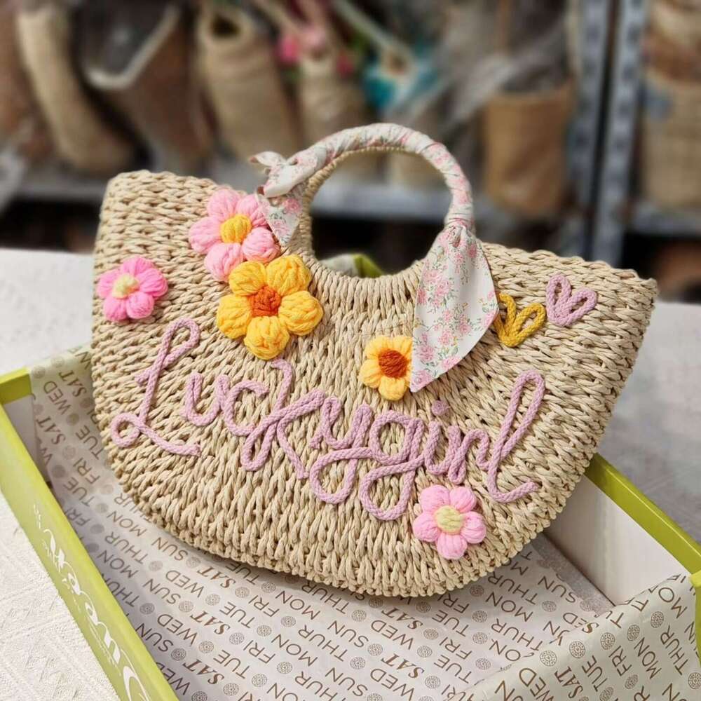 Ins Style Resort Beach Bag Letters Can Be Ordered For New Handbag Summer Seaside Vacation Straw Bag Niche Woven Handbag KQ