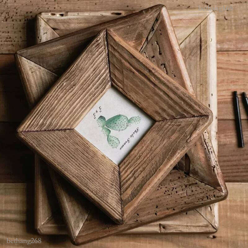 Rustic Retro Style Po For Tabletop Home Decoration Handmade with Natural Brown Pine Wooden Picture Frame 240802 H260306
