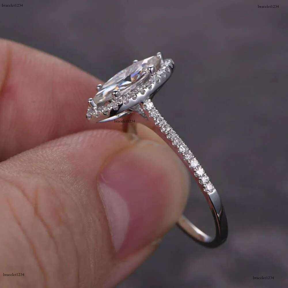 Jewelry 1ct Marquise Shaped Moissanite Dia Engagement Solid 14K White Gold Promise Ring For Bridal