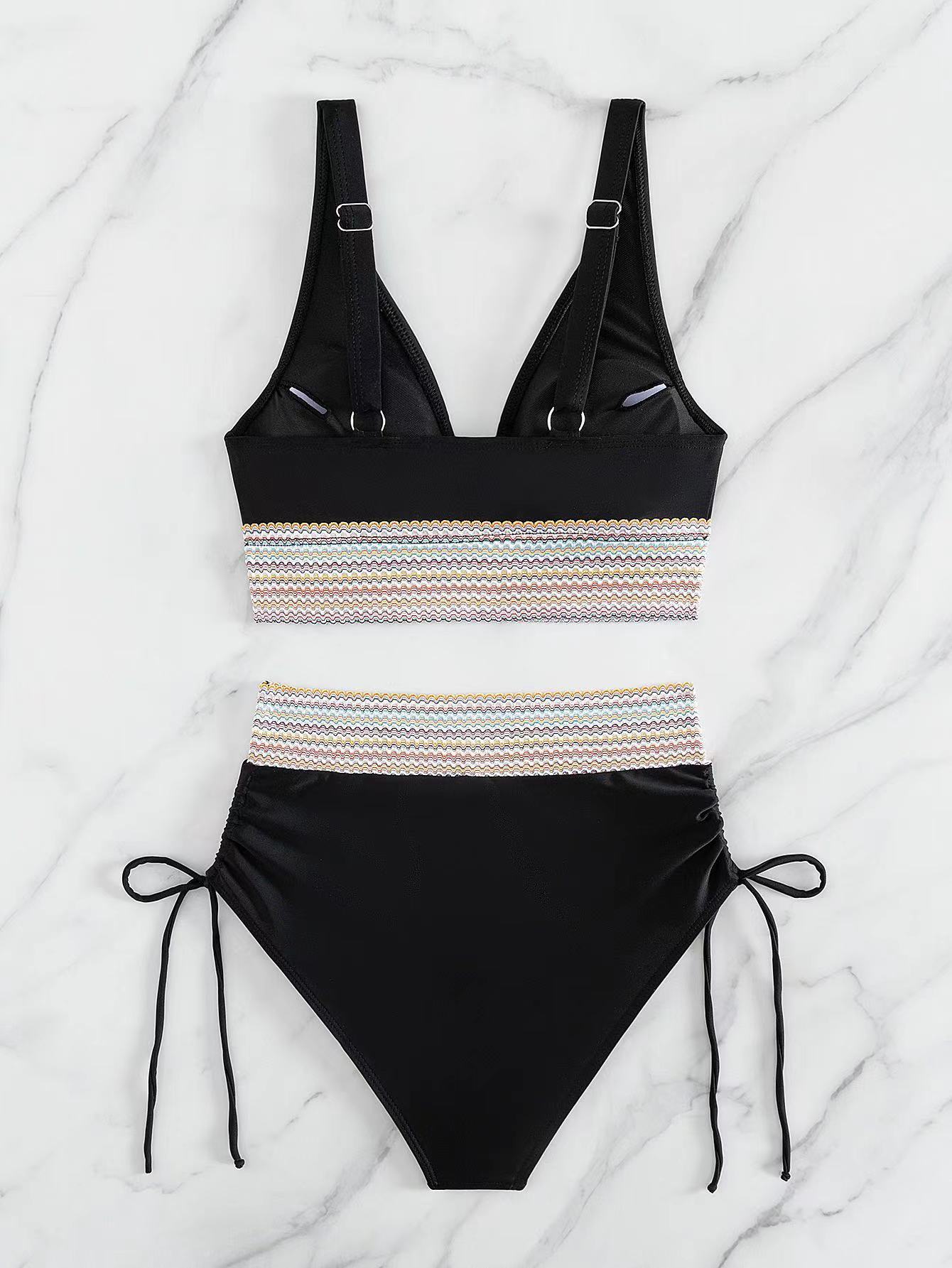 Color Blocked Athletic Swimming Costume Featuring Adjustable Drawstring Detailing