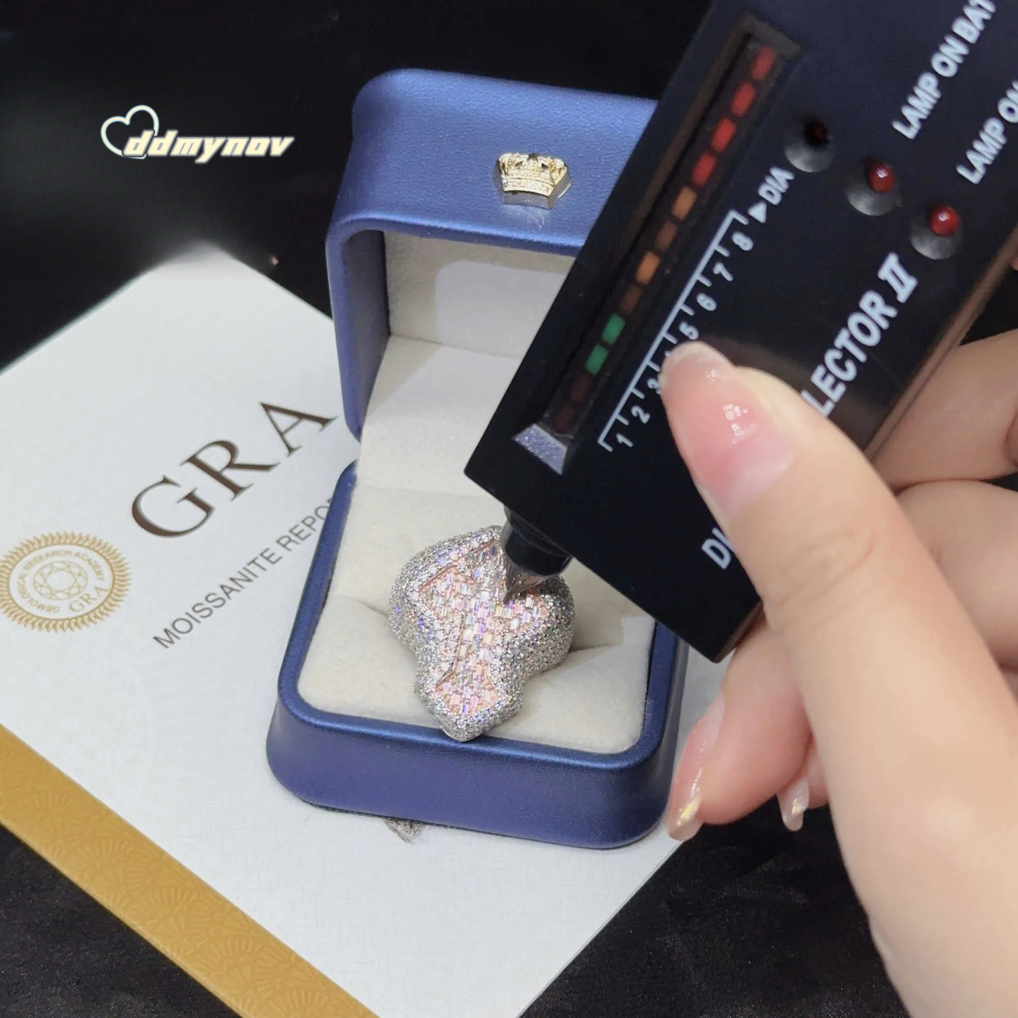 Custom Jewelry rose gold Plated Iced Out Vvs Baguette Moissanite for men Cross Hip Hop Ring ddmynov