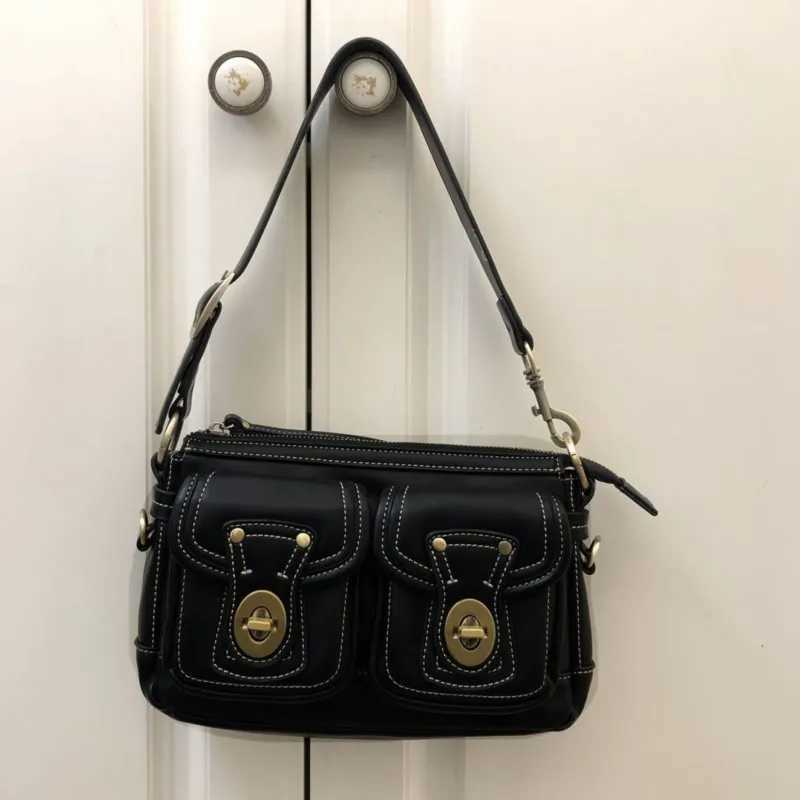 Jiaerdi Vintage Moto Biker Black Shoulder Bags Wen High Street Leather Chic Pocket Underarm Bag Ladies Y2k Handbag Purse Y250705