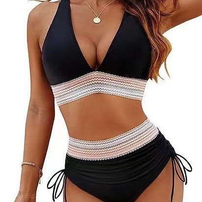 Color Blocked Athletic Swimming Costume Featuring Adjustable Drawstring Detailing