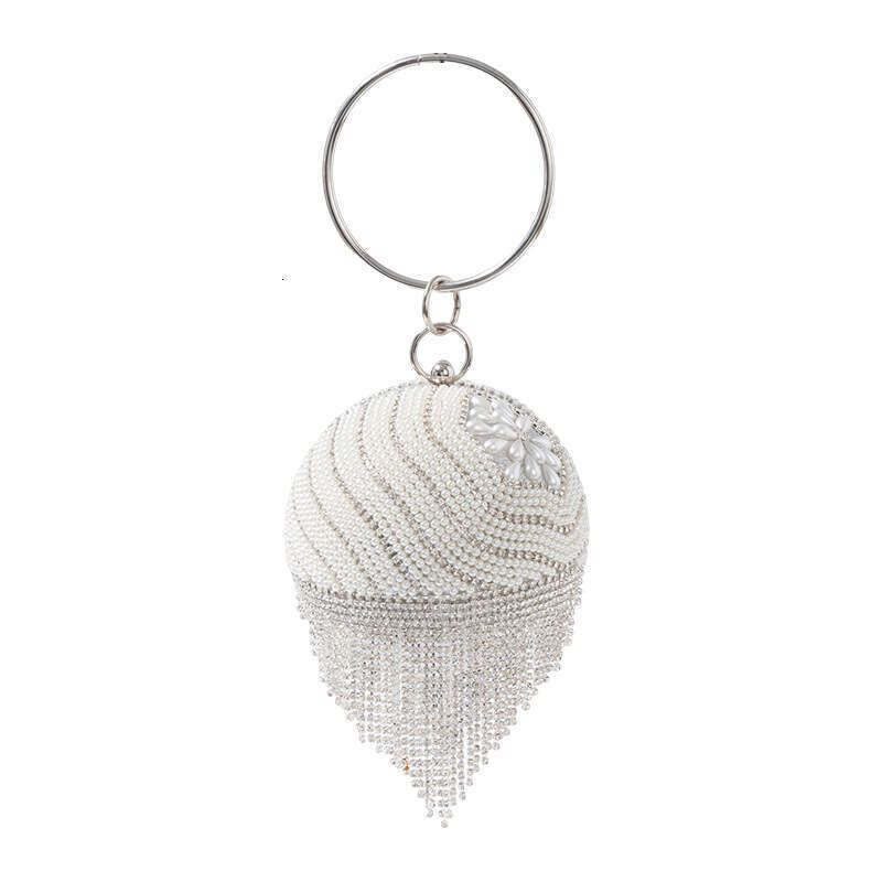 Spherical Pearl Rhinestone Tassel Banquet Small Bag, Fashionable Socialite Versatile Dress Handbag