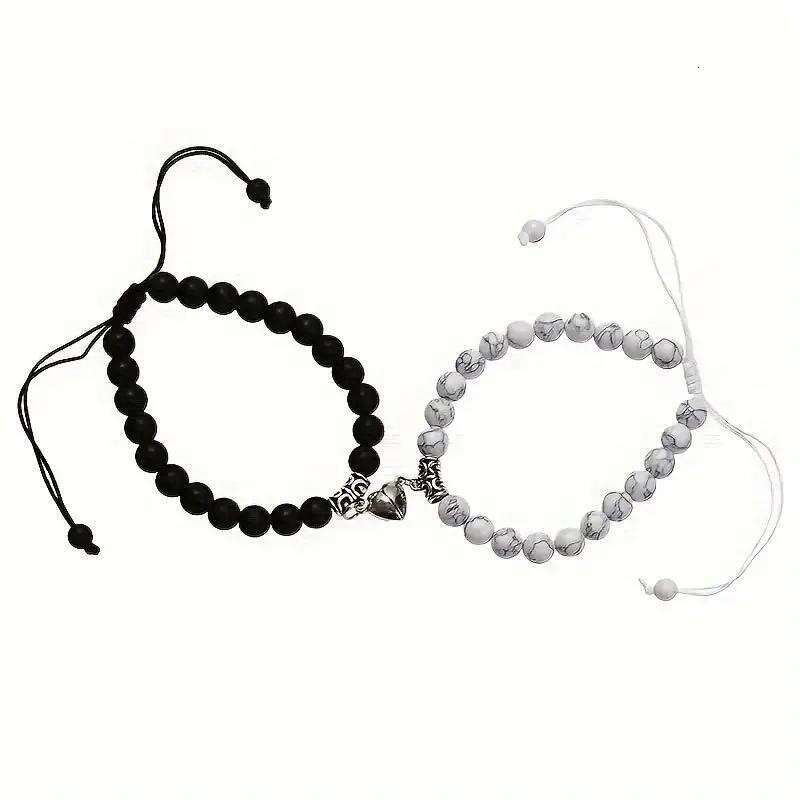 Jewelry Set 4-piece Natural Stone Couple Love Magnet Mutual Attraction Bracelet Hexagonal Column Necklace