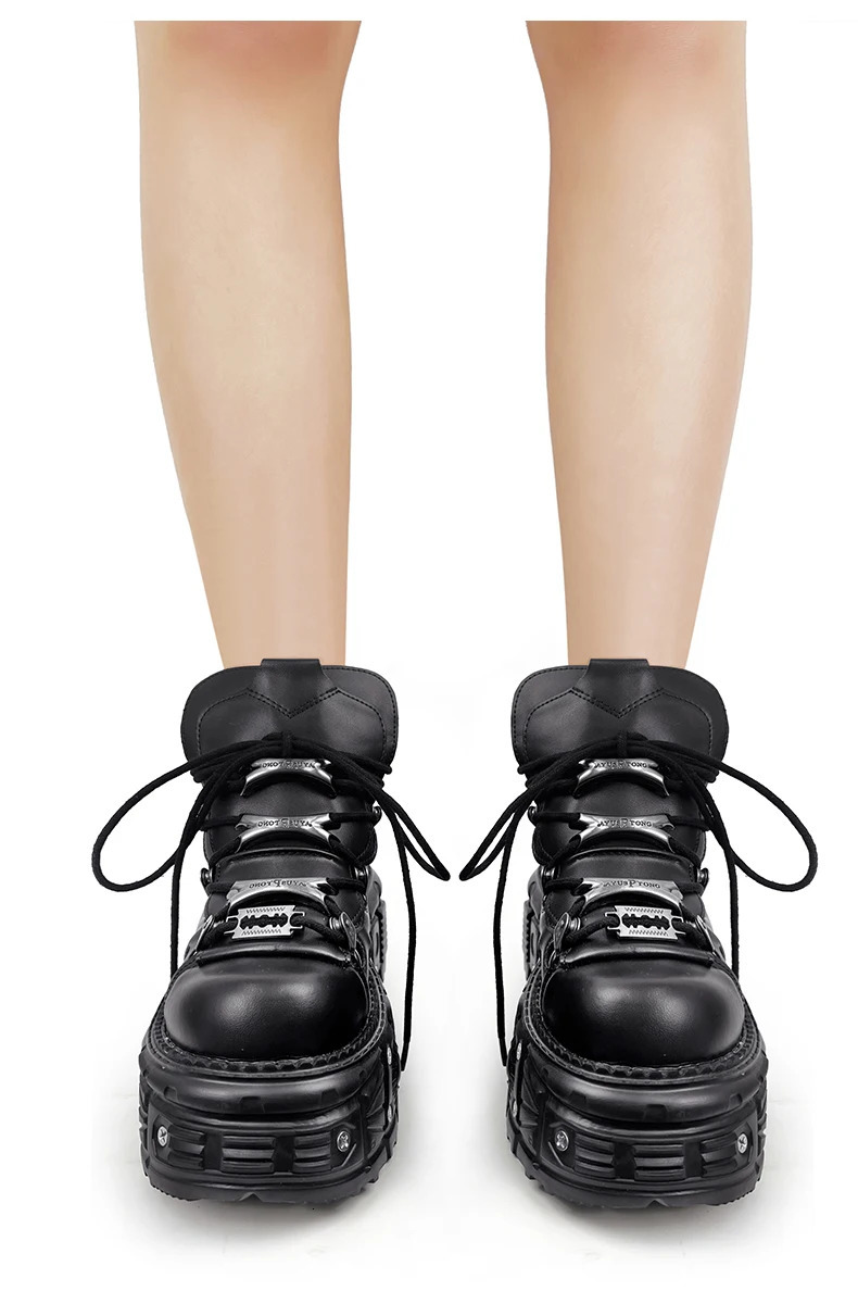 Women Shoes Punk Style Lace-up Heel Height 6CM Platform Shoes Woman Gothic Ankle Rock Boots Metal Decor Woman Sneakers251120