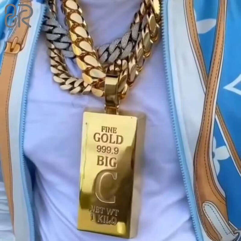 Pure Sier 10K 14K 1000 Gold Bar Charm Heavy 999 Pendant Necklace Set for Men