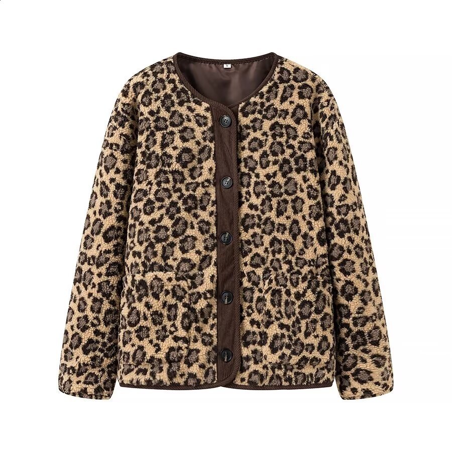 Womens autumn and winter American leopard print casual loose long sleeved jacket for women y240823